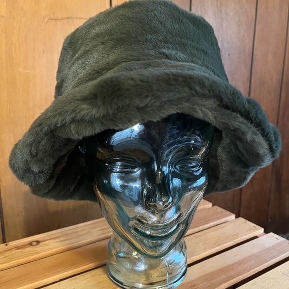 Olive Green Faux Fur Bucket Hat - Picture 3 of 16
